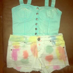 Denim Bralette white Shorts matching festival set